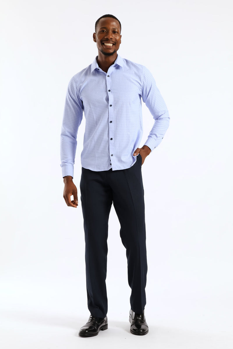 Regular Abstract Geometric Textured Shirt - Light Blue