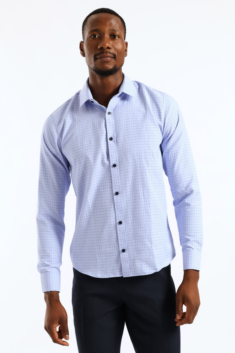 Regular Abstract Geometric Textured Shirt - Light Blue