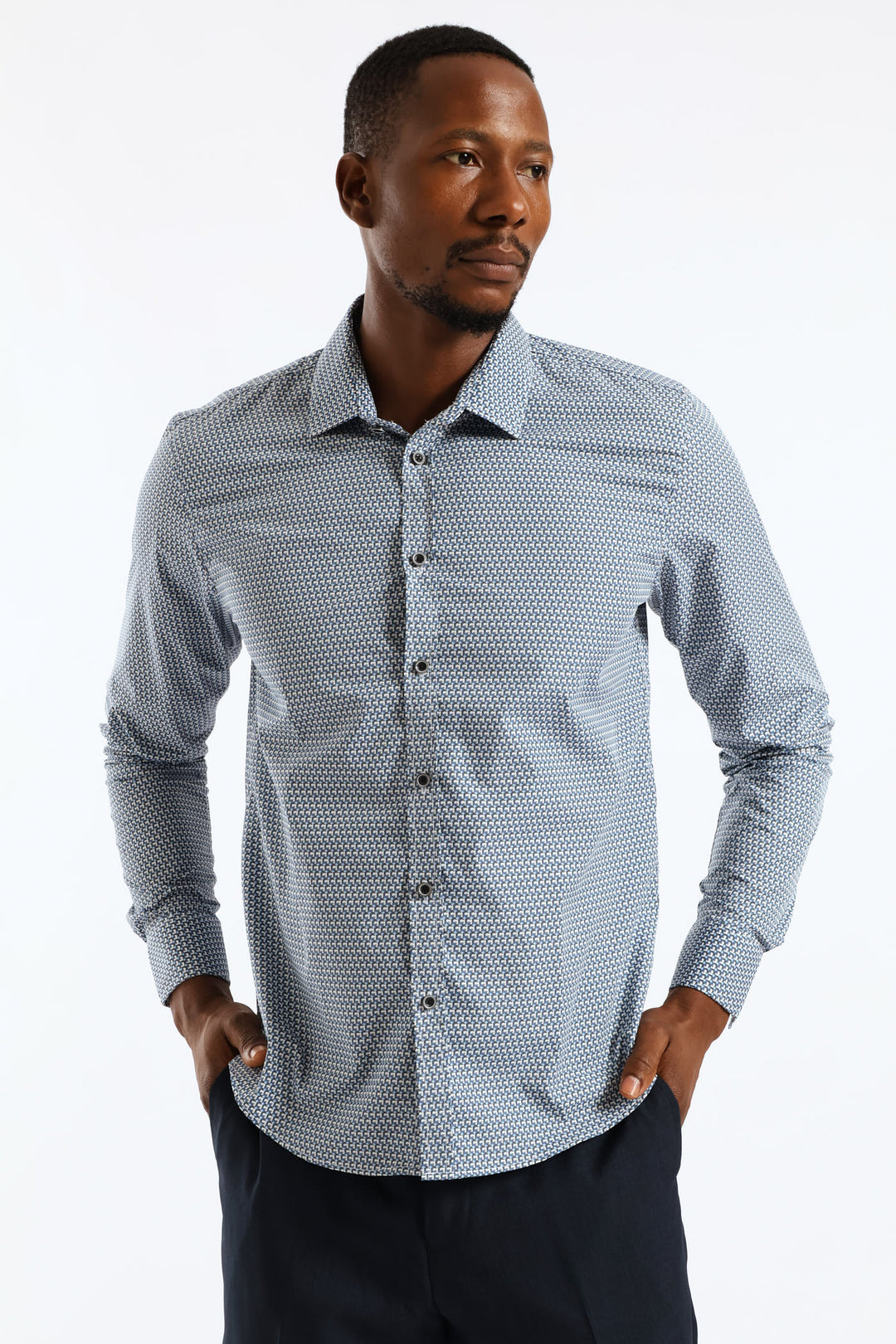 Regular Abstract Printed Textured Shirt - Mid Blue
