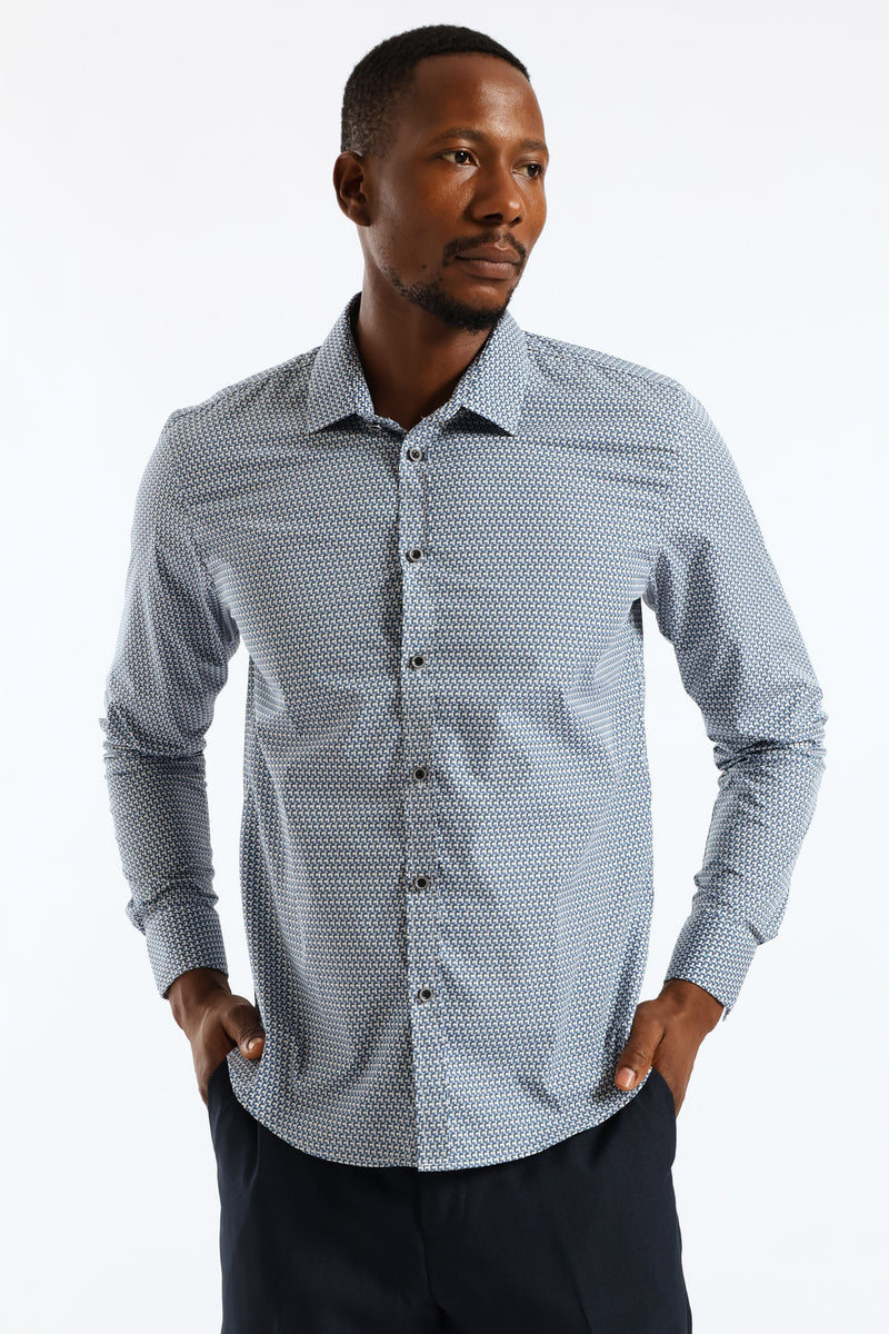 Regular Abstract Printed Textured Shirt - Mid Blue