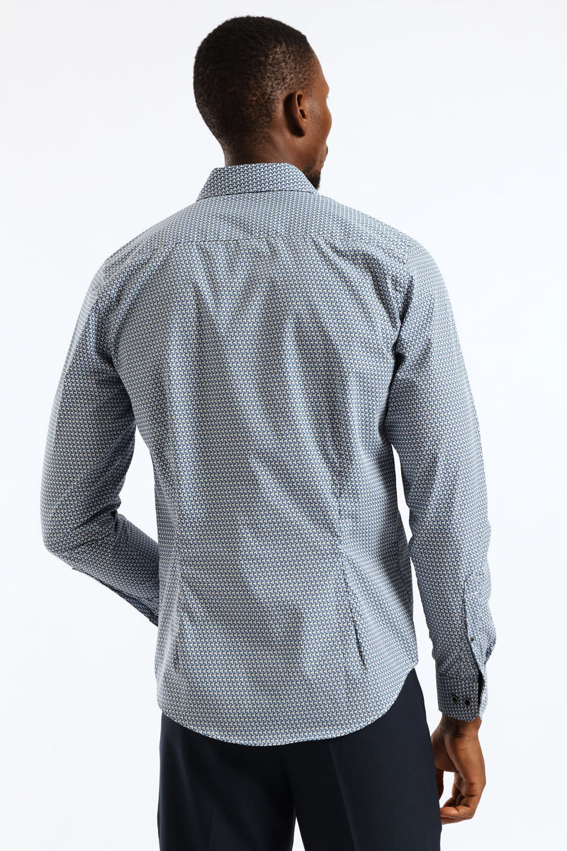 Regular Abstract Printed Textured Shirt - Mid Blue