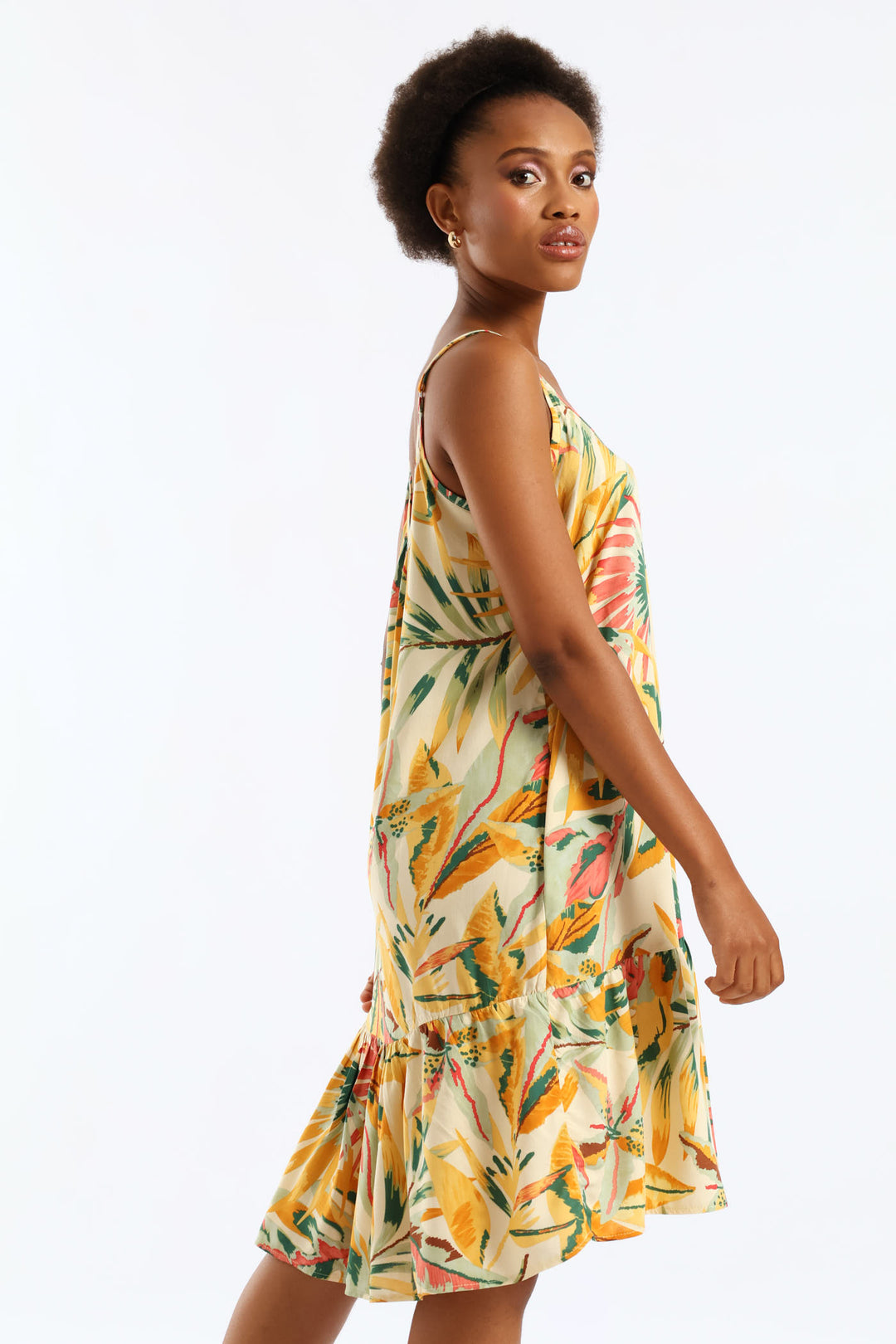 Strappy Peplum Hem Printed Mini Dress - White