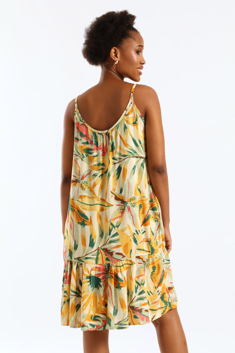 Strappy Peplum Hem Printed Mini Dress - White