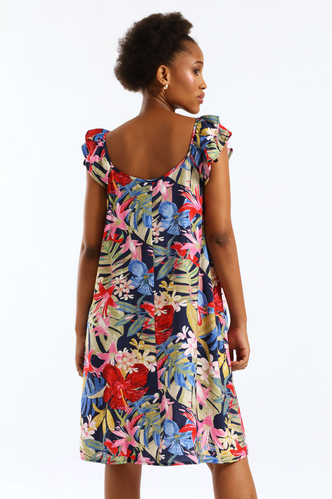 Double Frill Sleeve Babydoll Shift Mini Dress - Multi