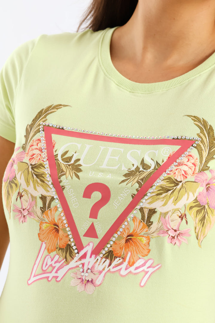 Short Sleeve Triangle Flowers Tee - Green