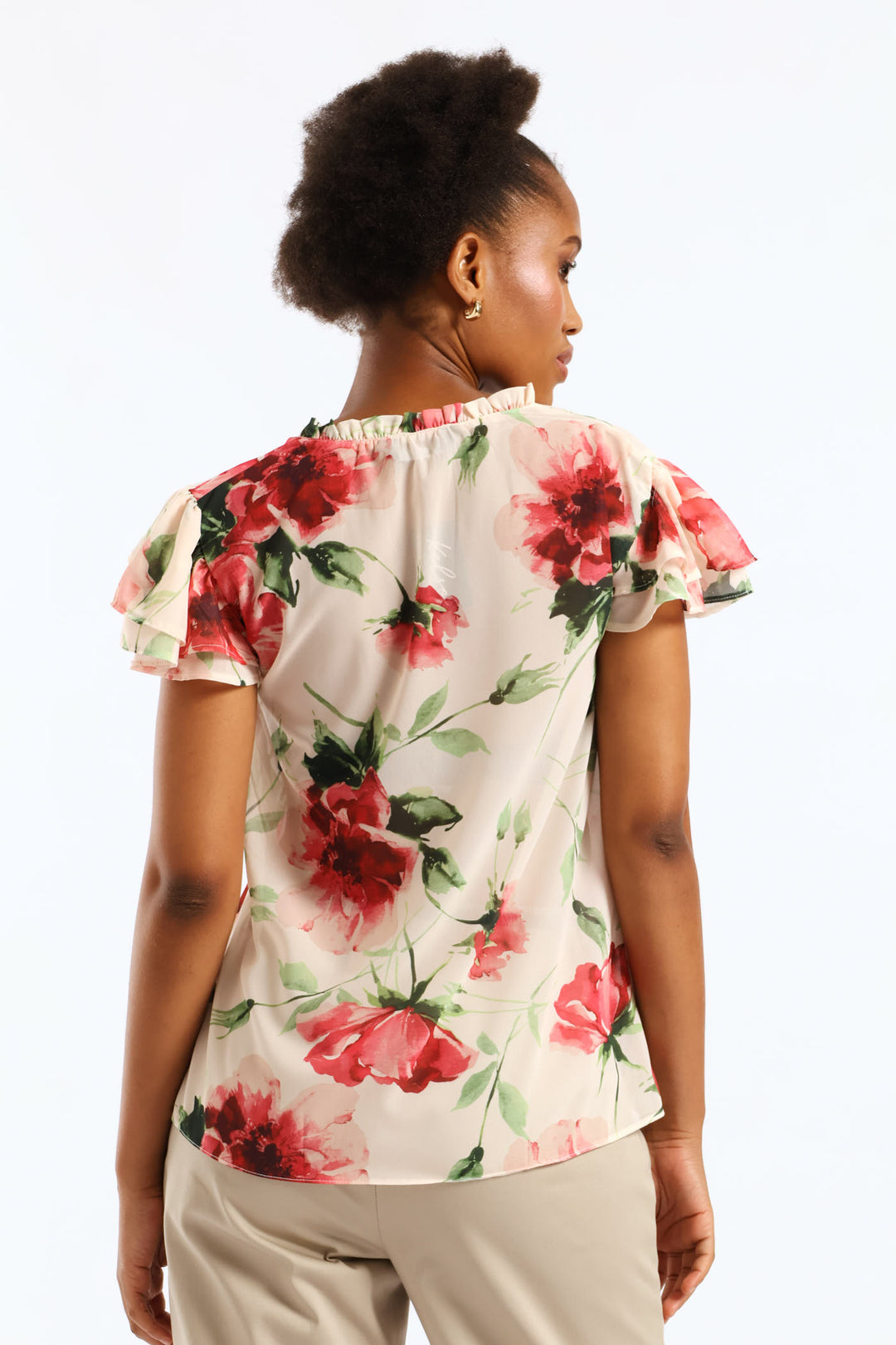 Tie Up Frill Neck Blouse - Cream