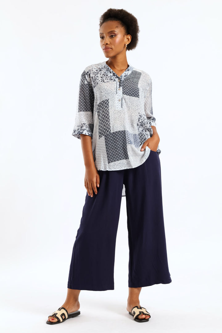 Ankle Length Tie Waist Pant - Navy