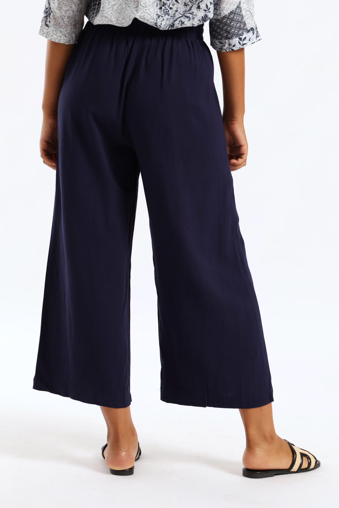 Ankle Length Tie Waist Pant - Navy