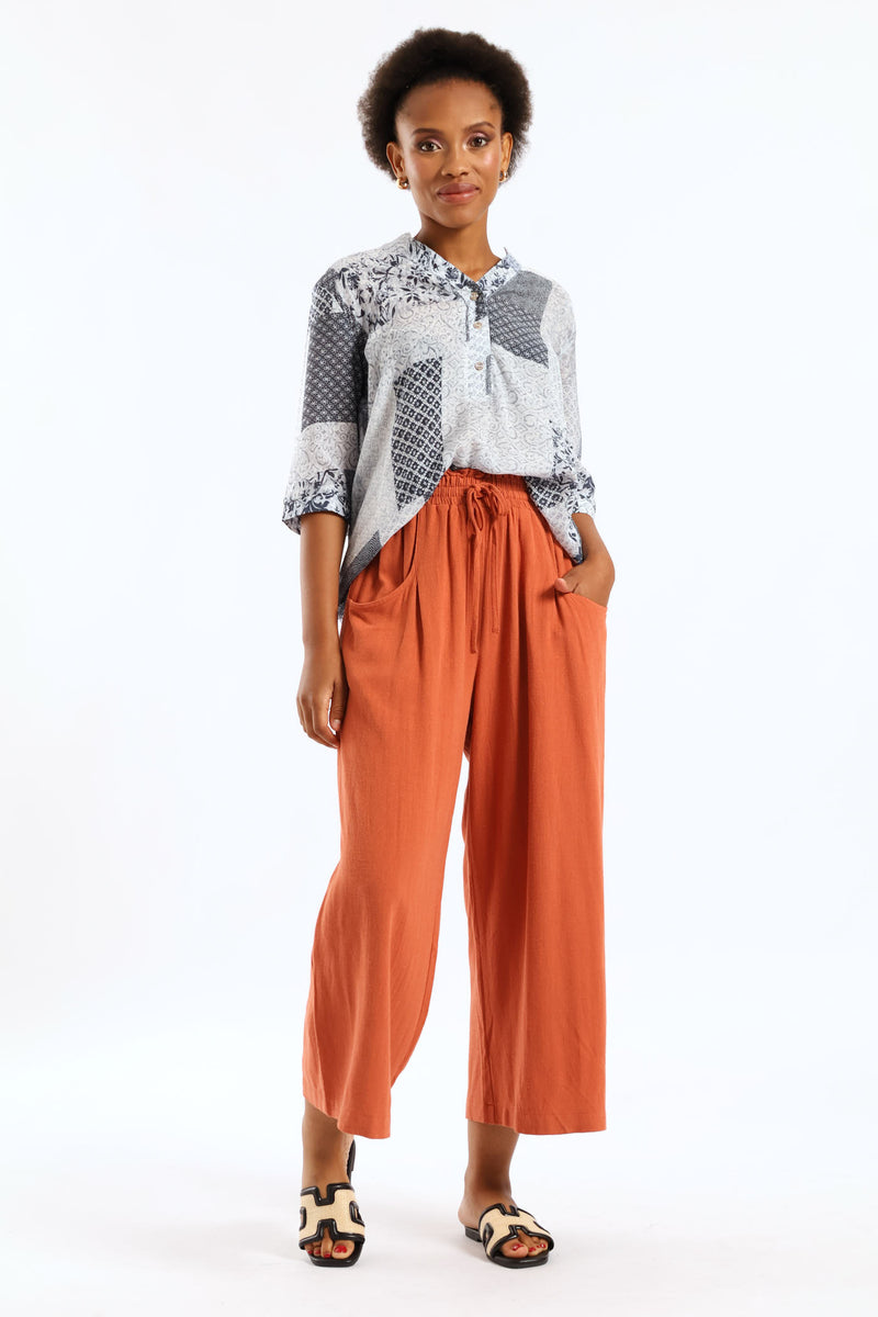 Ankle Length Tie Waist Pant - Rust