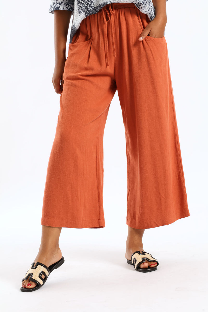 Ankle Length Tie Waist Pant - Rust