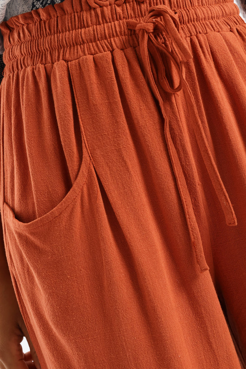 Ankle Length Tie Waist Pant - Rust