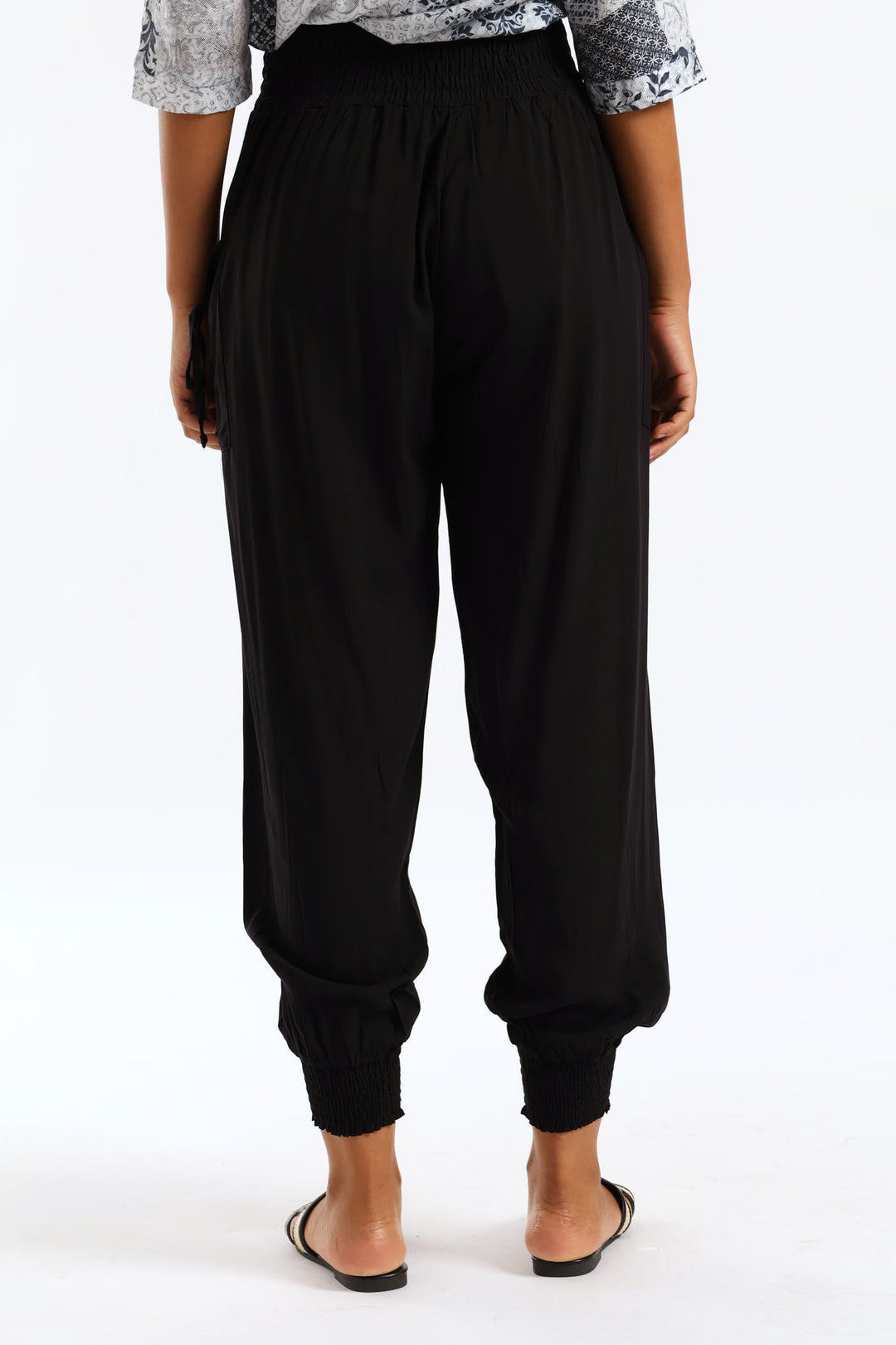 Tie Front Elasticated Harem Pant - Black