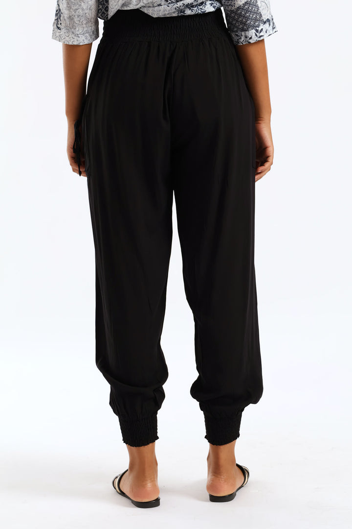Tie Front Elasticated Harem Pant - Black