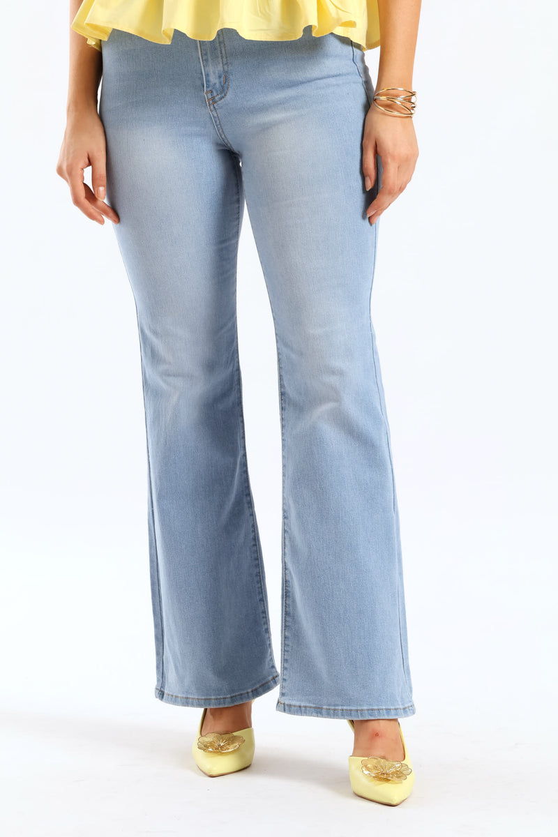 Hi Waist Western Belt Bootleg Denim - Light Wash