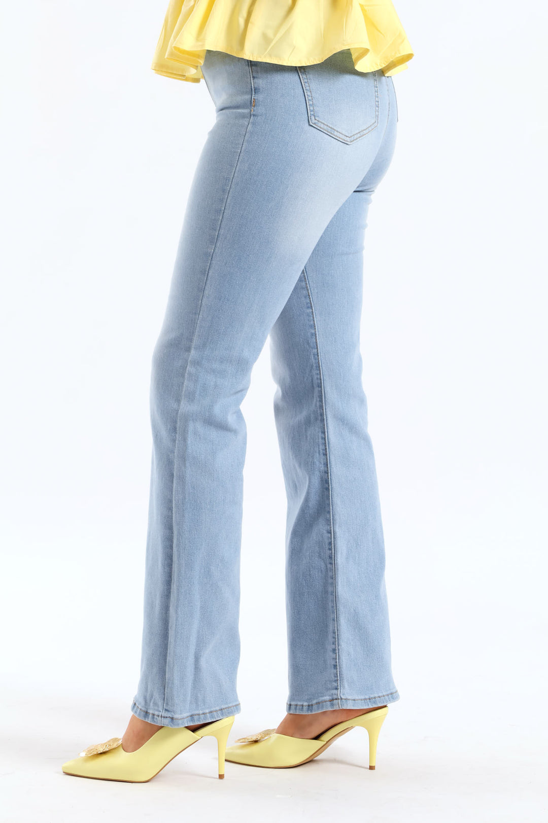 Hi Waist Western Belt Bootleg Denim - Light Wash