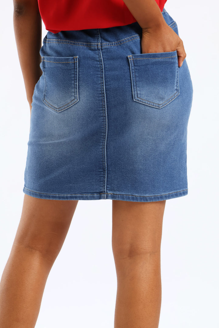 Denim Knit Mini Skirt - Mid Wash