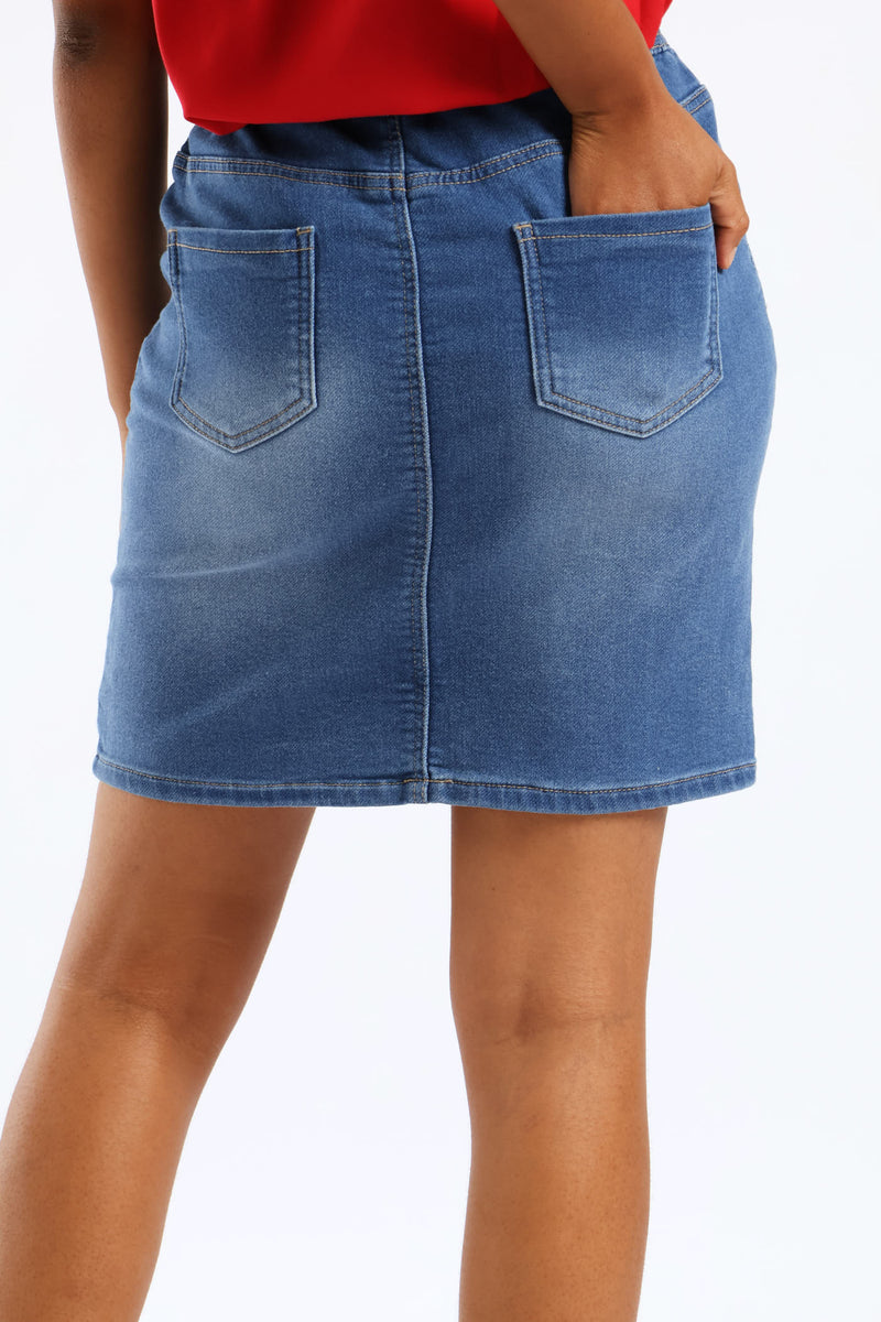 Denim Knit Mini Skirt - Mid Wash