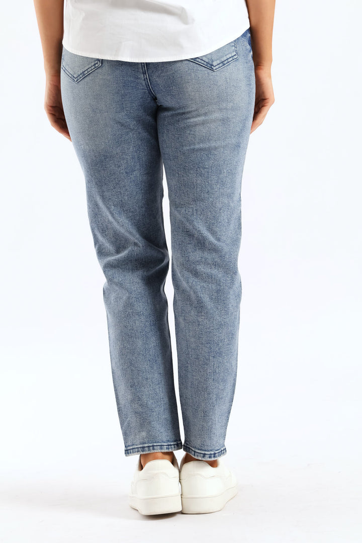 Hi Waist Starburst Mom Jean - Mid Wash