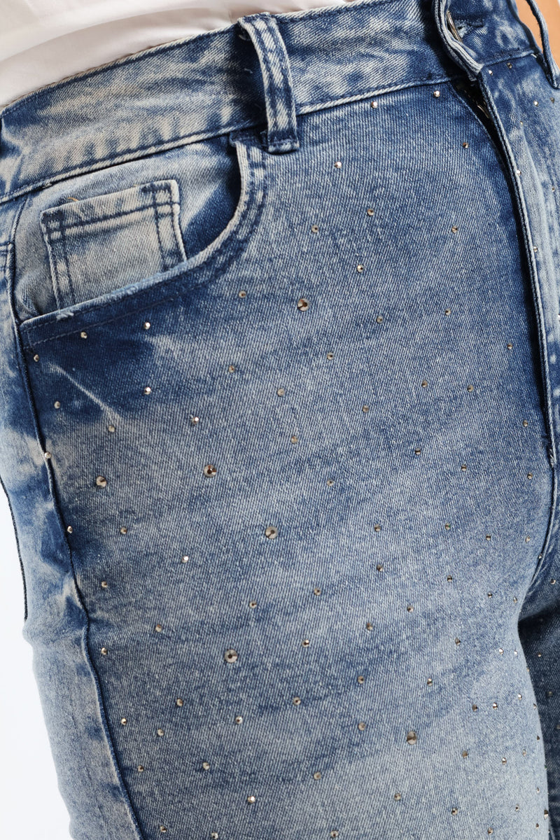 Hi Waist Starburst Mom Jean - Mid Wash