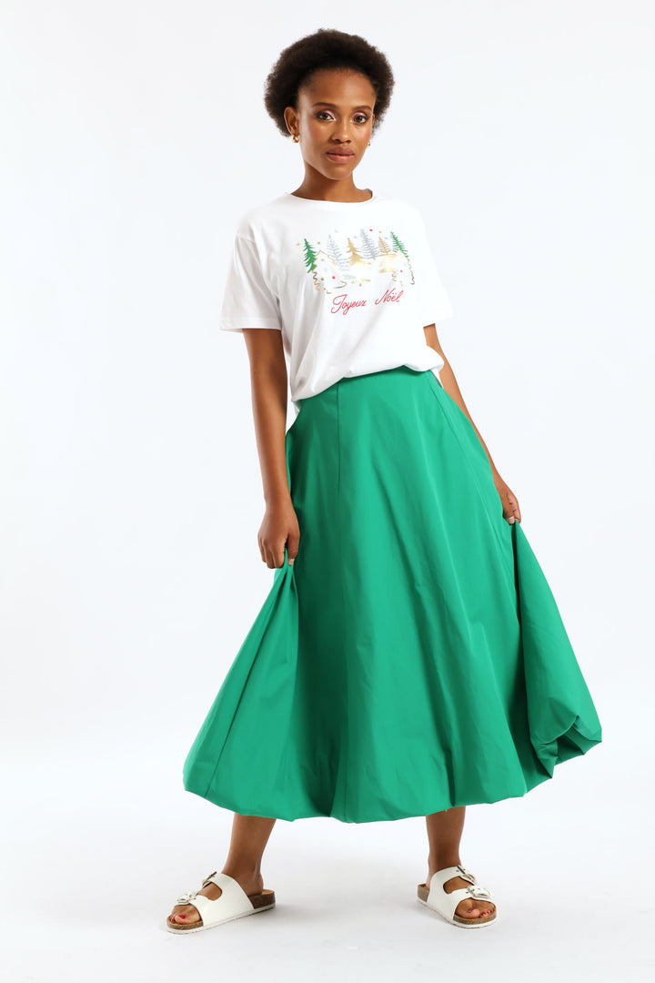 Panelled Bubble Midi Skirt - Emerald