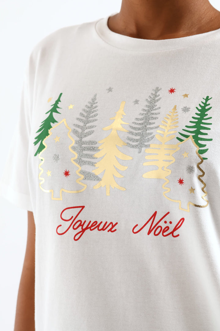 Joyeux Noel Foil Trees Tee - White