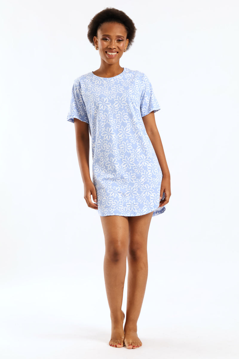 Daisies Knit Sleepshirt - Light Blue