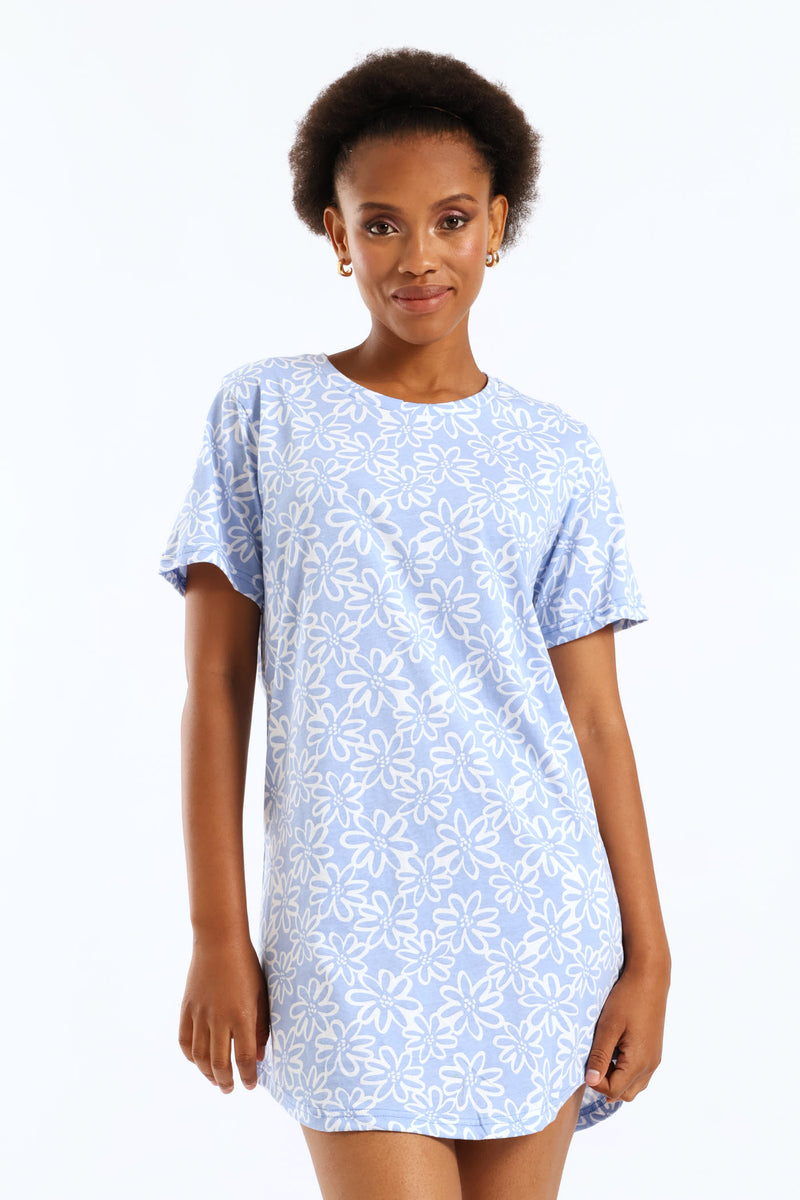 Daisies Knit Sleepshirt - Light Blue