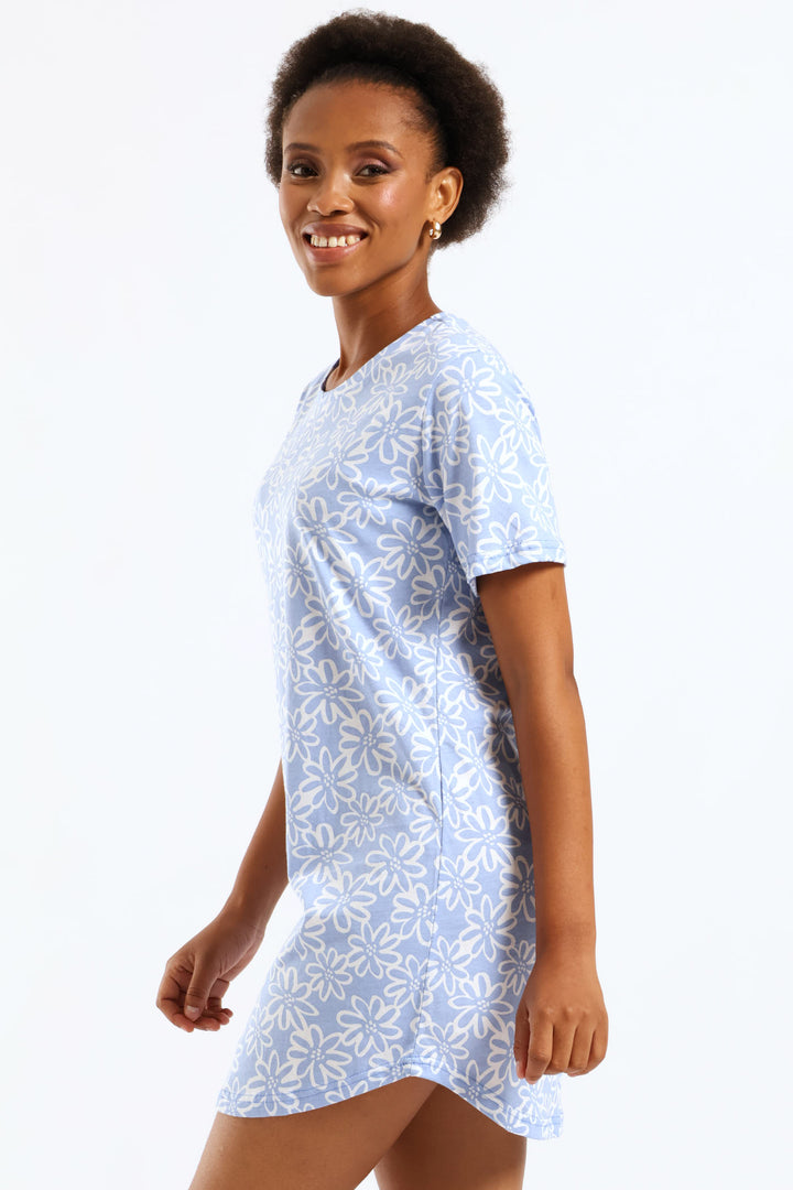 Daisies Knit Sleepshirt - Light Blue