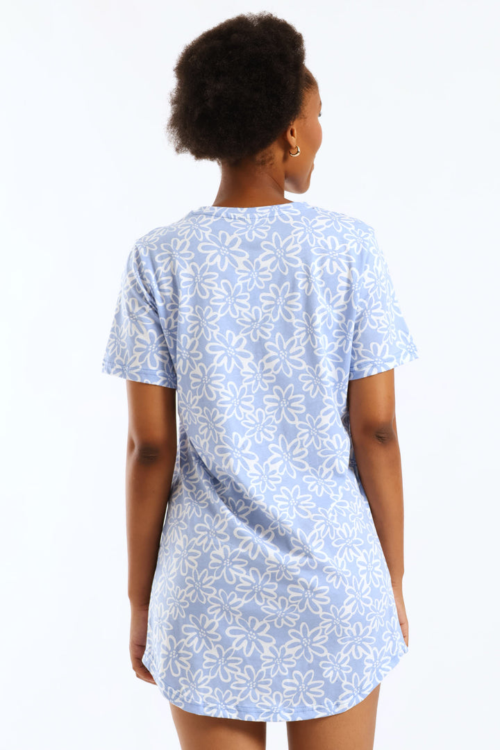 Daisies Knit Sleepshirt - Light Blue