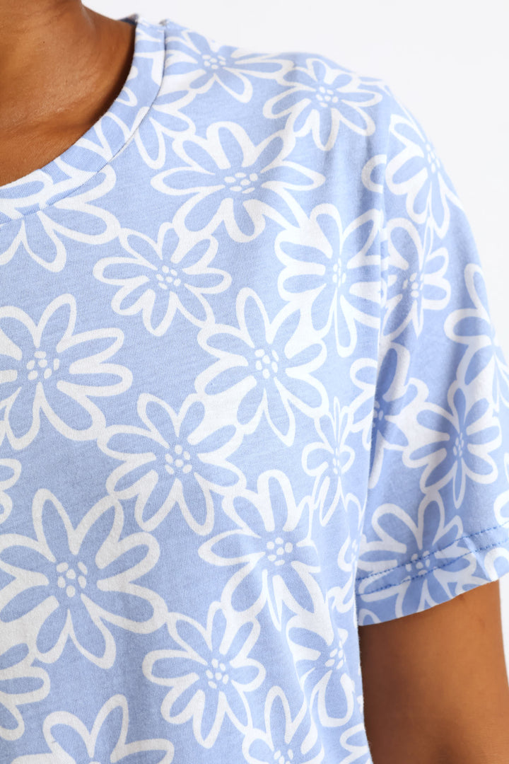 Daisies Knit Sleepshirt - Light Blue