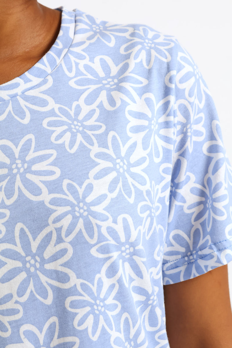 Daisies Knit Sleepshirt - Light Blue