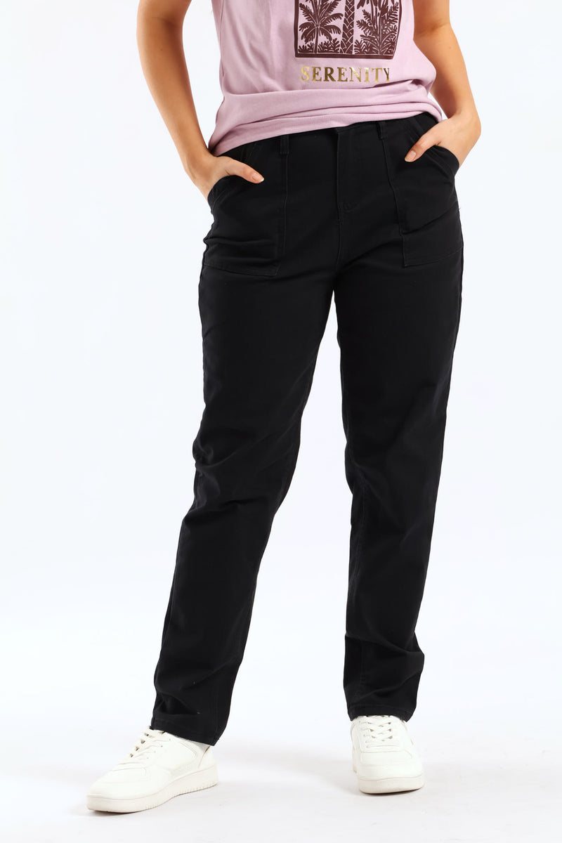Lamb Chop Pocket Roll Hem Ankle Grazer Pant - Black