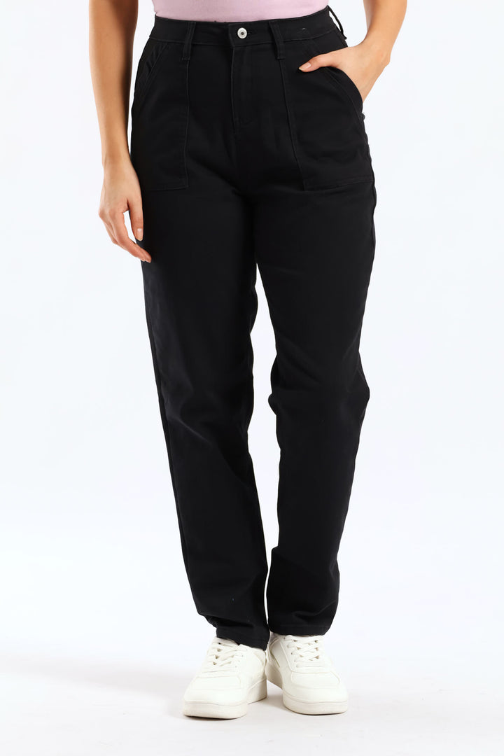 Lamb Chop Pocket Roll Hem Ankle Grazer Pant - Black
