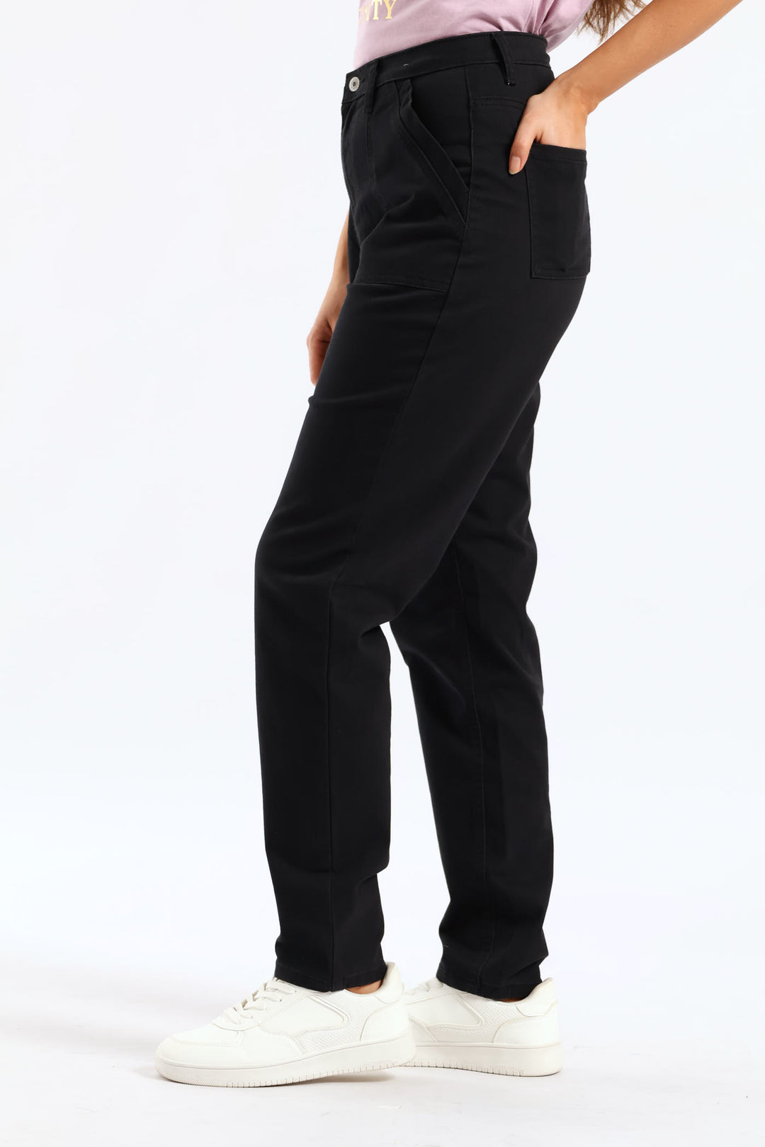 Lamb Chop Pocket Roll Hem Ankle Grazer Pant - Black