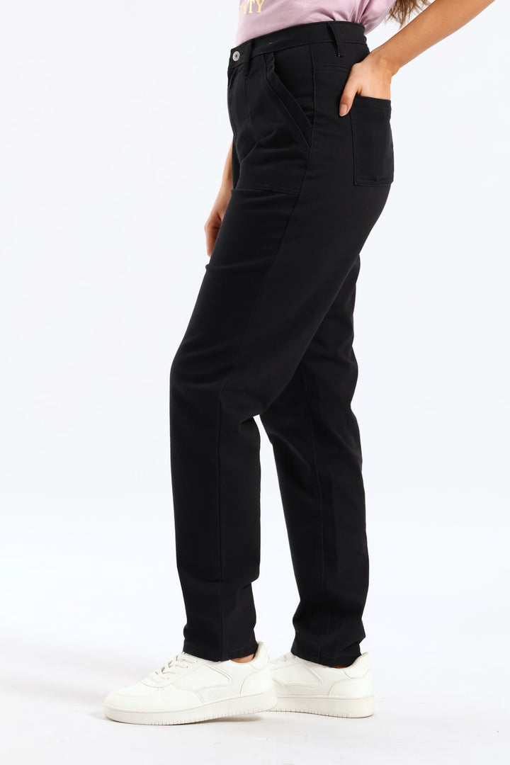 Lamb Chop Pocket Roll Hem Ankle Grazer Pant - Black