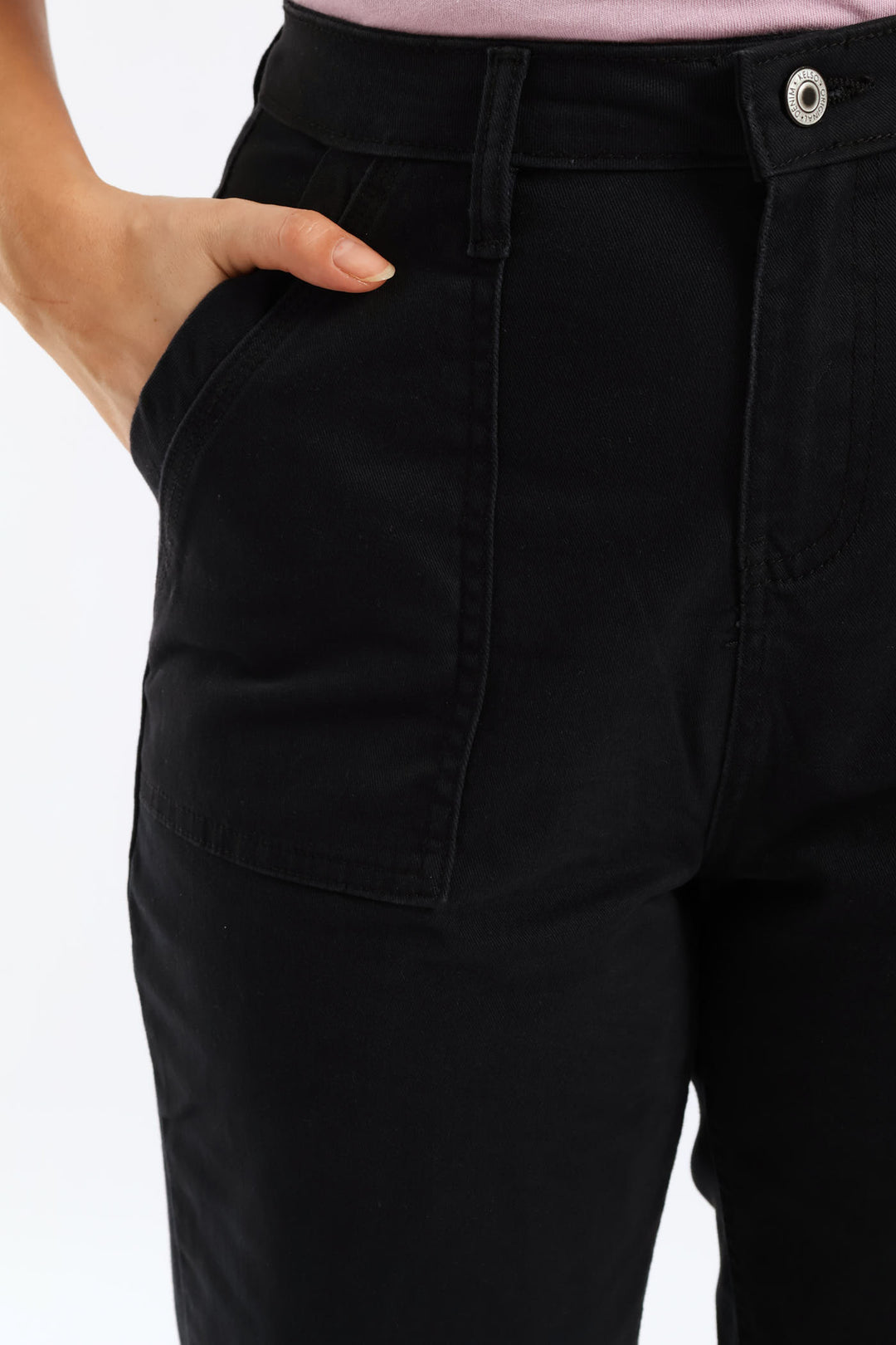 Lamb Chop Pocket Roll Hem Ankle Grazer Pant - Black