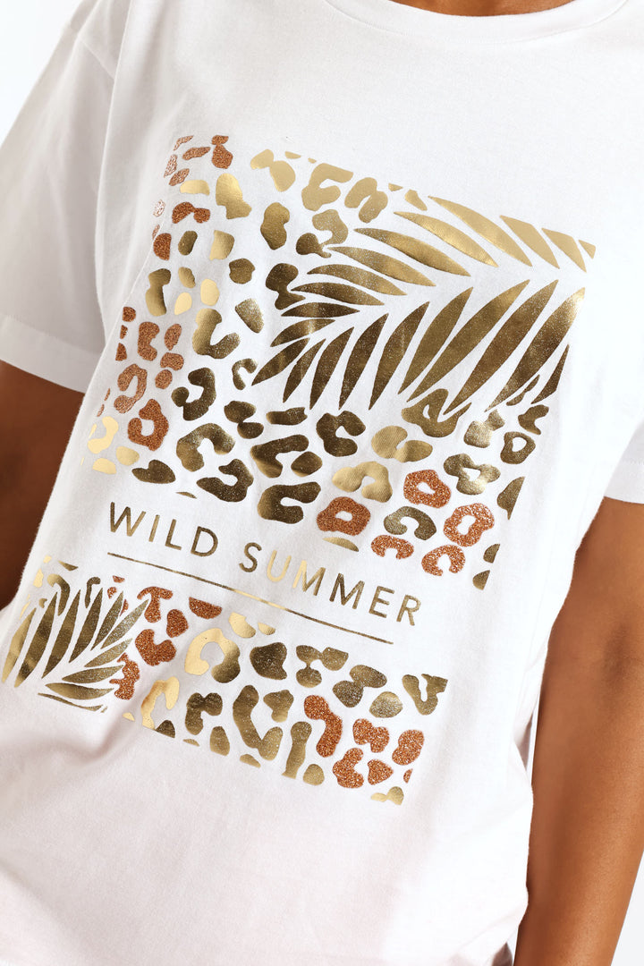 Wild Summer Tropical Animal Tee - White