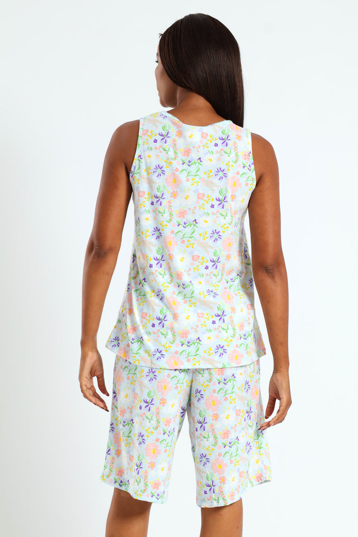 Soft Floral Top & Short Sleep Set - Blue