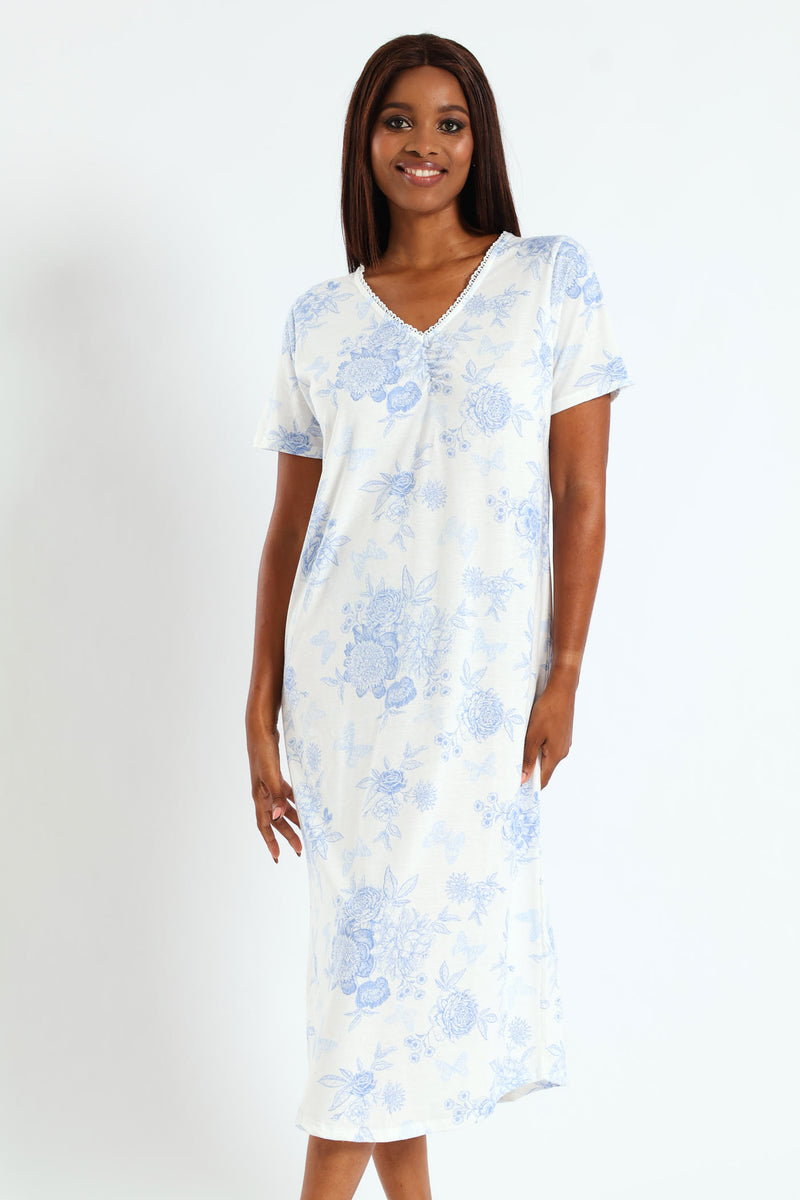 Longer Length Knit Butterfly Nightie - White