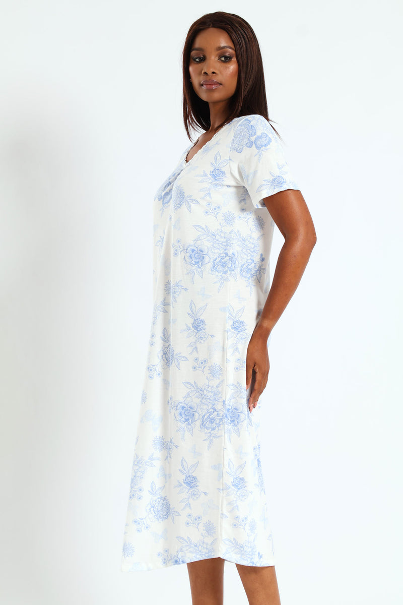 Longer Length Knit Butterfly Nightie - White