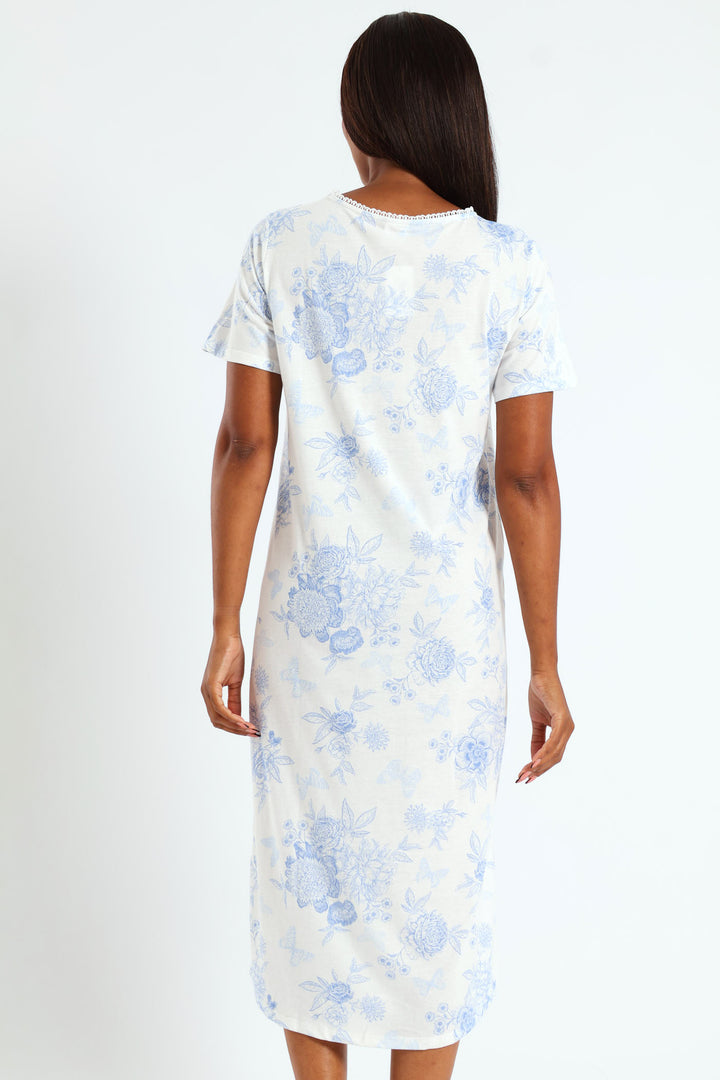 Longer Length Knit Butterfly Nightie - White