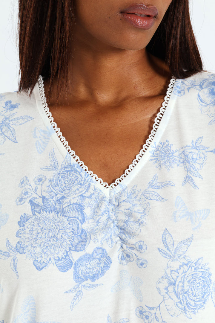 Longer Length Knit Butterfly Nightie - White