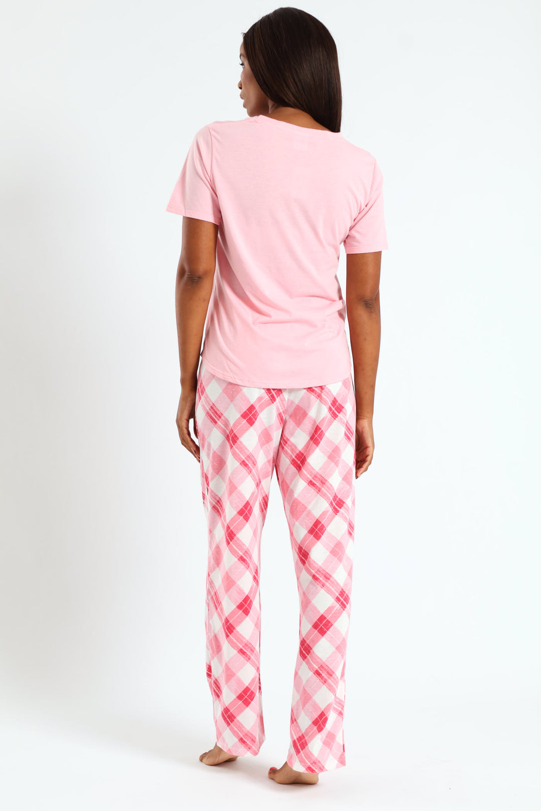 Floral Check Knit Top & Pant Set - Pink