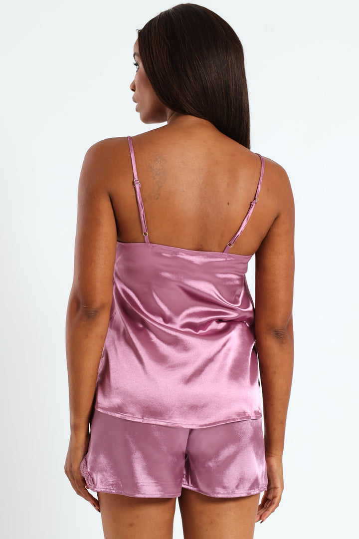 Lace Trim Cami & Short Set - Purple