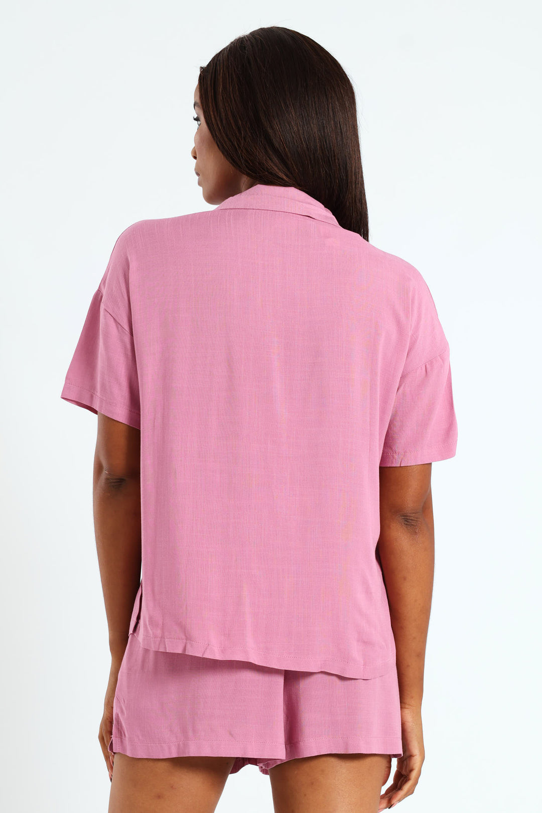 Button Through & Short Linen Blend Set - Mid Purple