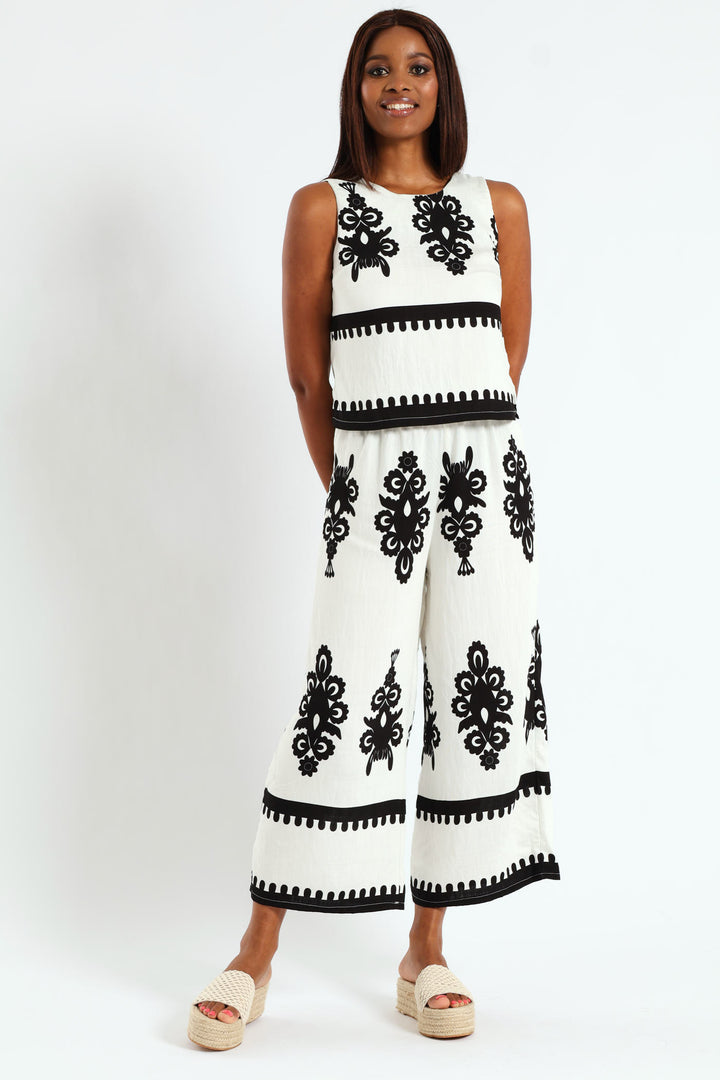 Shell Tank With Border - White/Black