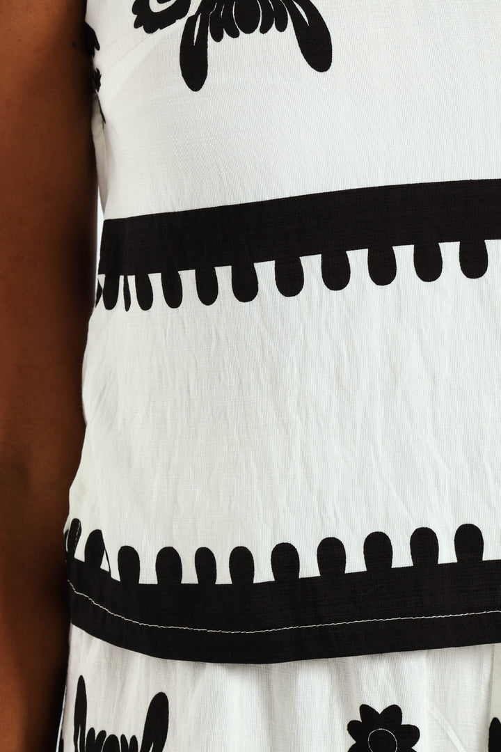 Shell Tank With Border - White/Black