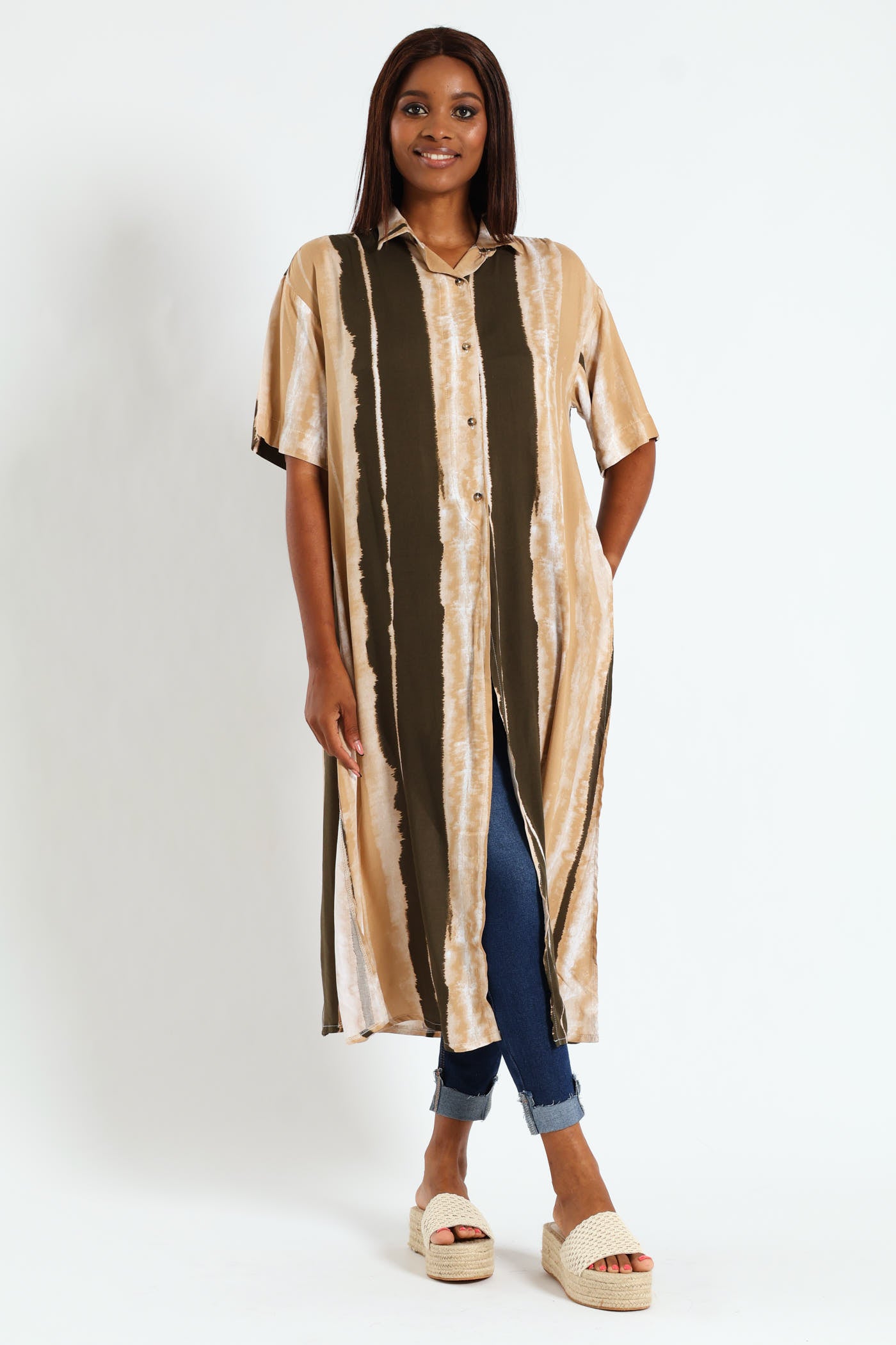 Ladies Longline Tunic Shirt With Slits - Multi – Edgars