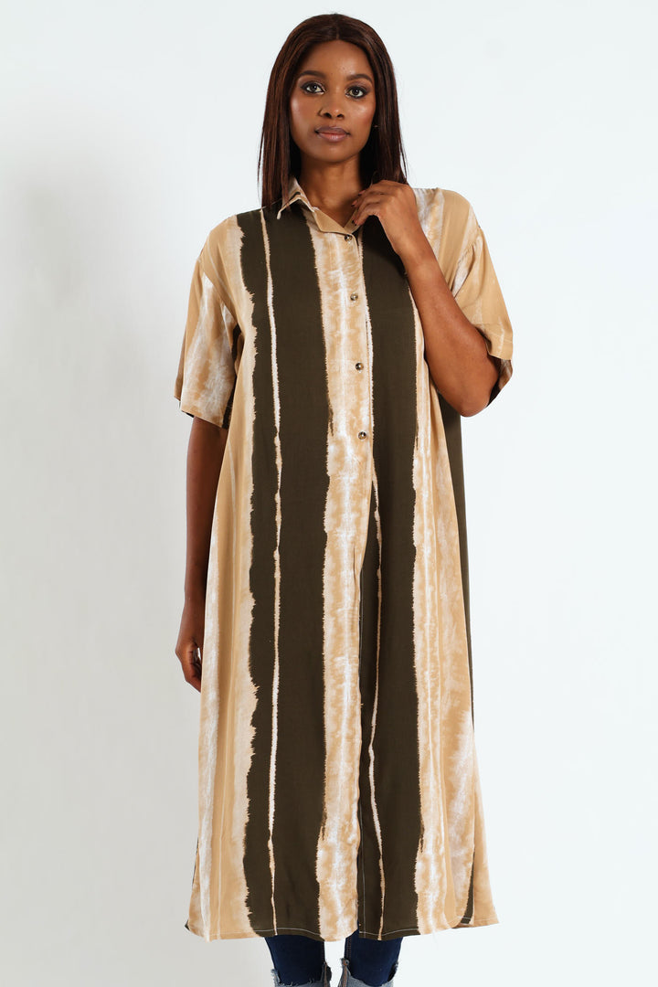 Longline Tunic Shirt With Slits - Multi