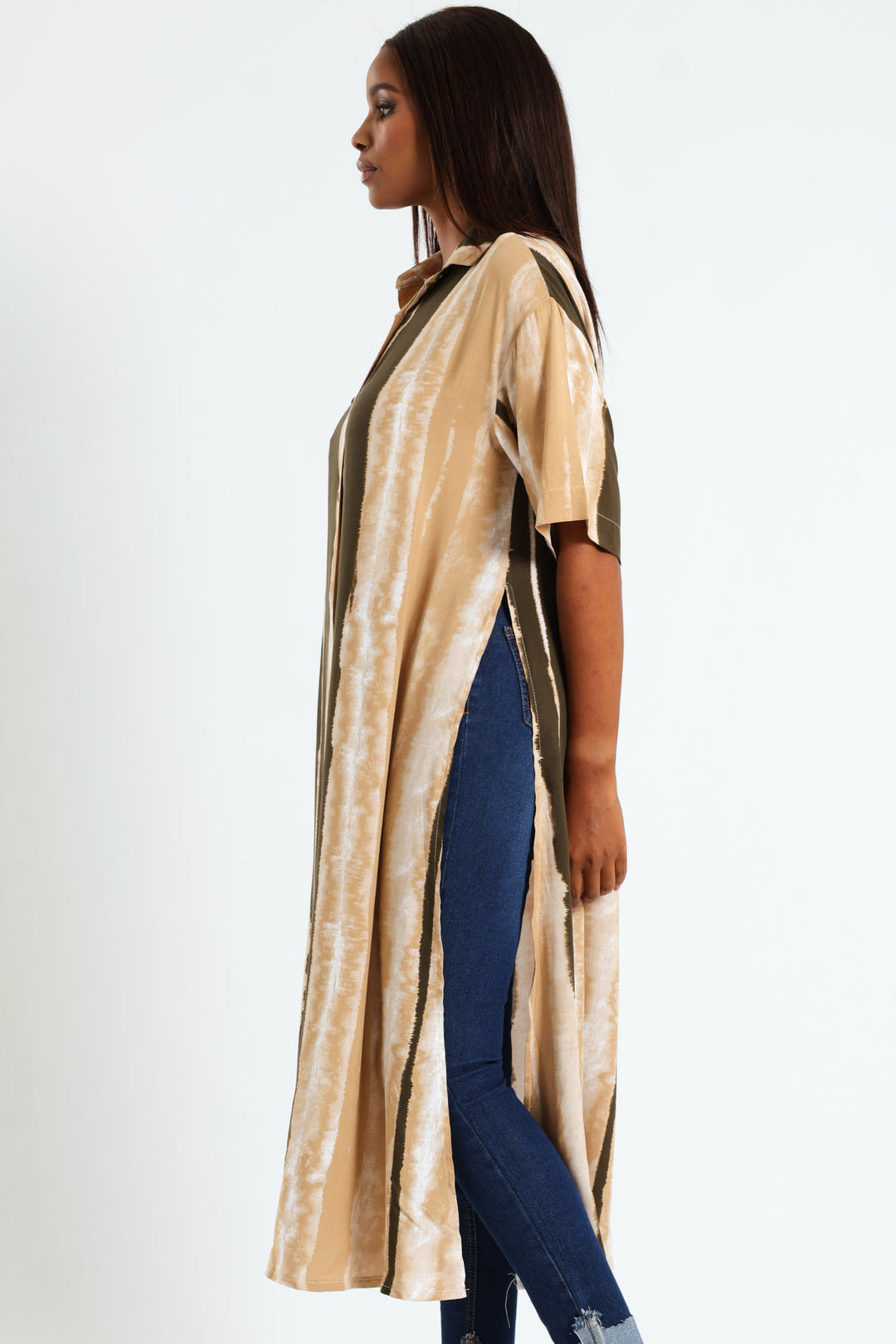 Longline Tunic Shirt With Slits - Multi